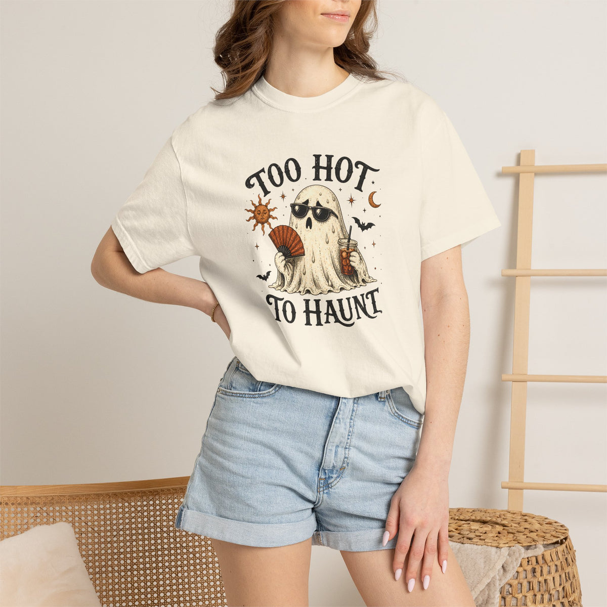 "Too Hot to Haunt" Comfort Colors Halloween T-Shirt | Cute Ghost Summerween Graphic Tee